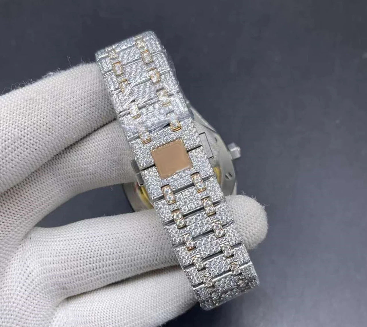 Audemars Piguet Watch round iced out moissanite watch mens wrist watch 2 tone white yellow gold arabic dial watch