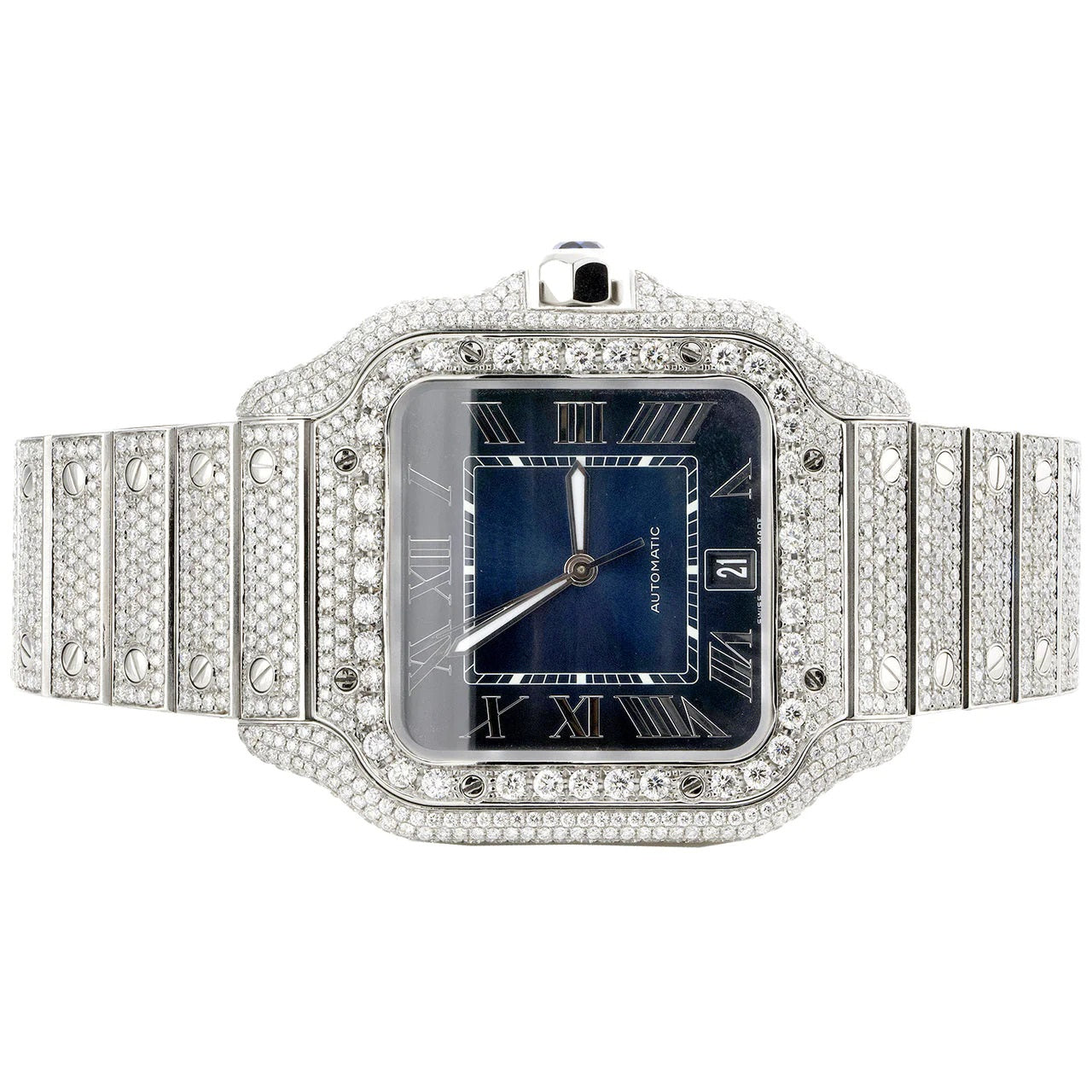 Cartier Watch iced out vvs moissanite diamond watch automatic watch for mens square dial stainless steel watch