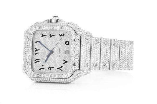 Cartier Watch mens iced out moissanite watch with custom arabic dial luxury wrist watch gift for him bust down watch