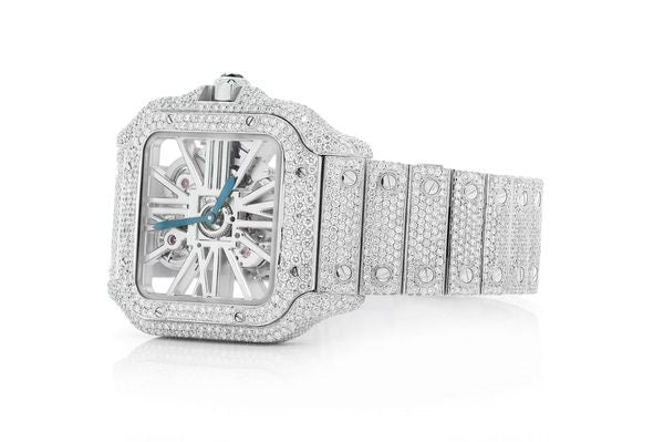 Cartier Watch moissanite studded diamond watch stainless steel skeleton watch mens automatic watch