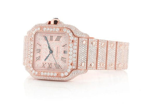 Cartier Watch automatic iced out moissanite watch luxury hip hop watch stainless steel watch with rose gold plated