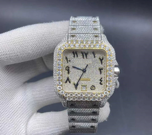 Cartier Watch mens luxury iced out diamond watch hip hop moissanite watch two tone gold plated watch