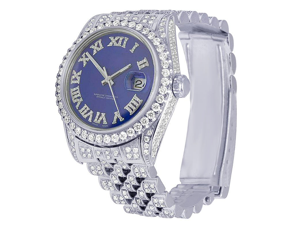 Rolex Watch mens vvs iced out diamond watch handmade moissanite studded watch blue dial quartz watch