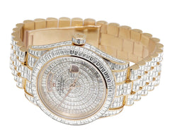 Rolex Watch baguette moissanite diamond watch day date quartz watch iced out bling watch for men