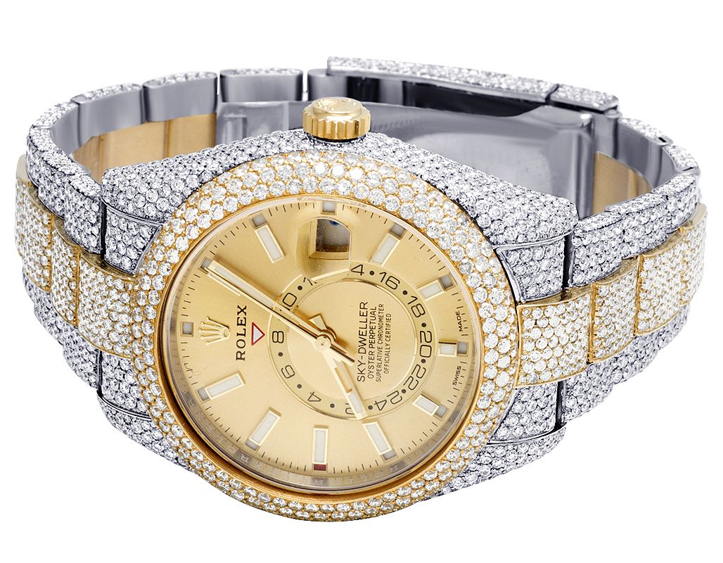 Rolex Watch vvs moissanite diamond studded hip hop watch stainless steel quartz watch 2 tone gold watch