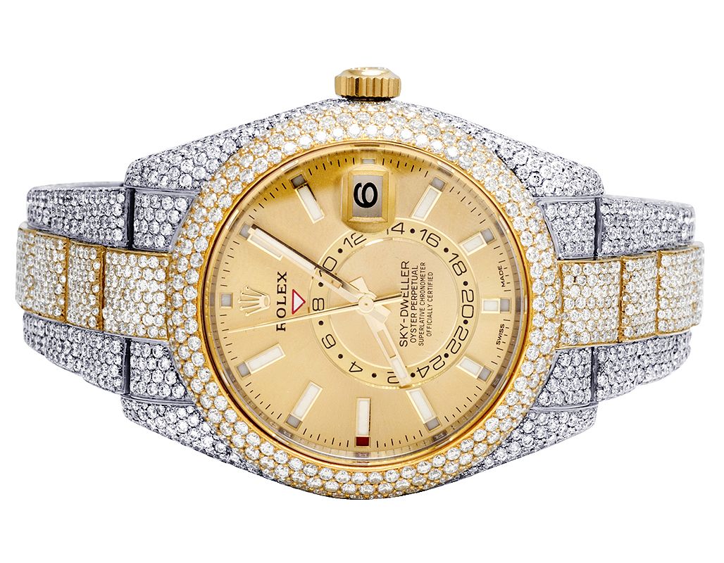 Rolex Watch vvs moissanite diamond studded hip hop watch stainless steel quartz watch 2 tone gold watch