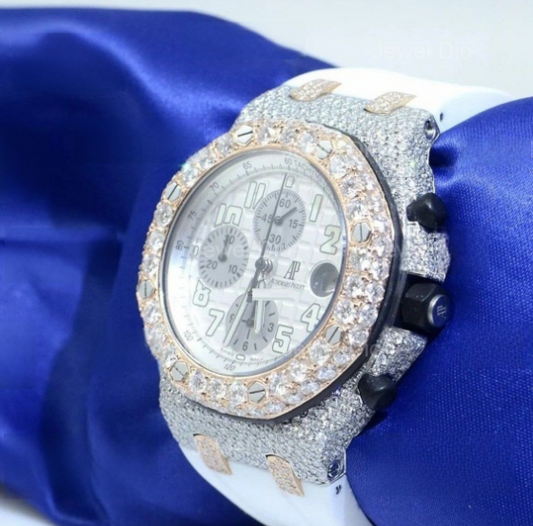 Audemars Piguet Watch mens iced out watch moissanite studded diamond watch white rubber strap quartz watch