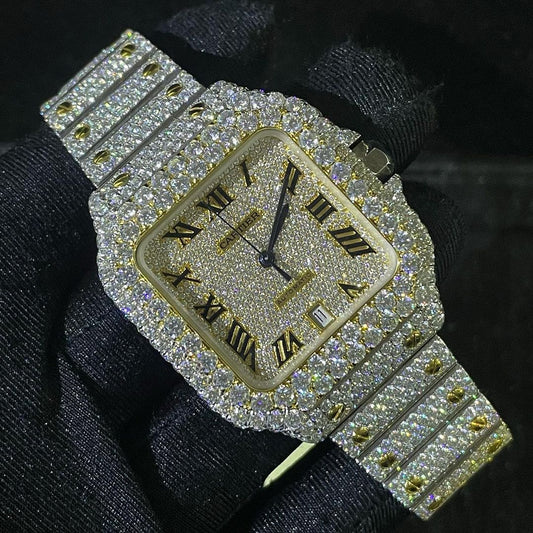 Cartier Watch moissanite wrist watch for him fully iced out bling watch hip hop moissanite watch