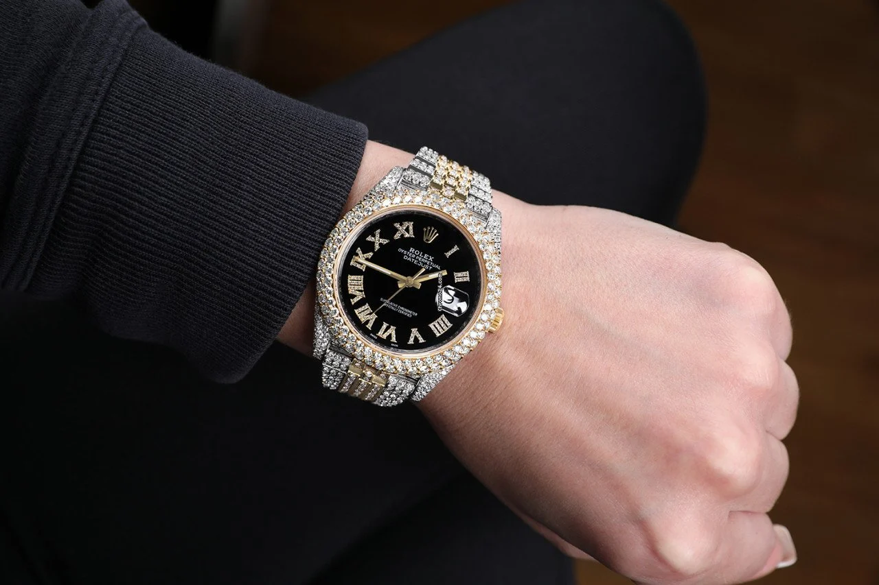 Rolex Watch fully iced out moissanite watch black dial wrist watch bust down watch mens wrist watch