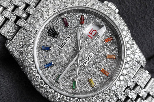 Rolex Watch bust down wrist watch iced out moissanite watch rainbow dial moissanite watch hip hop watch