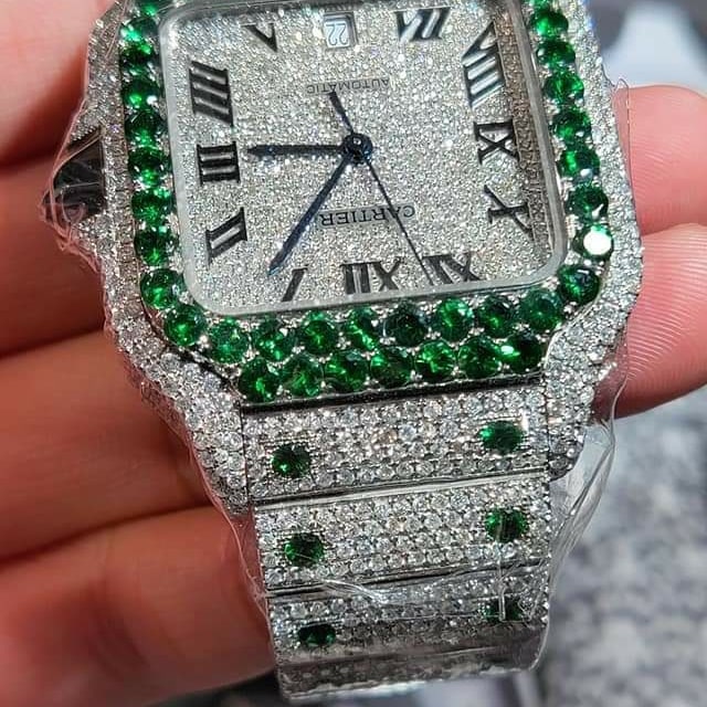 Cartier Watch custom iced out diamond watch real moissanite watch gift for him handmade hip hop watch