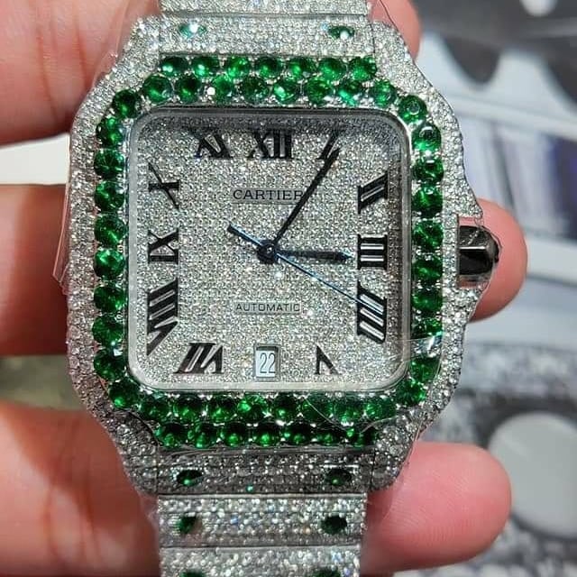 Cartier Watch custom iced out diamond watch real moissanite watch gift for him handmade hip hop watch