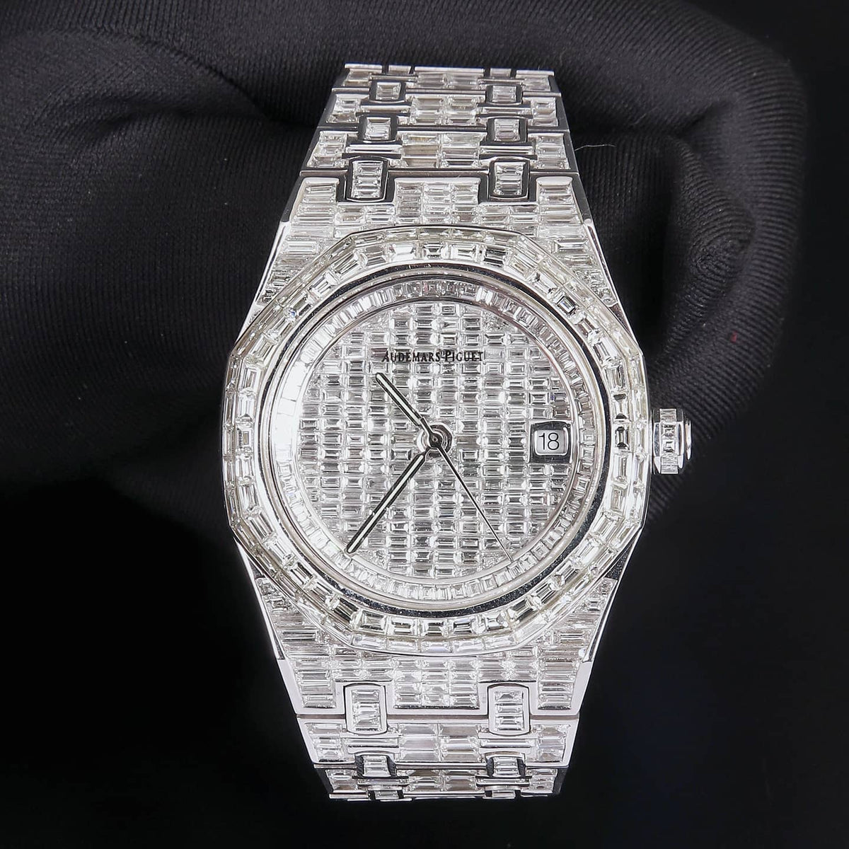 Audemars Piguet Watch baguette moissanite diamond studded watch men hip hop watch automatic stainless steel watch