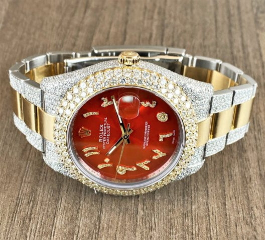 Rolex Watch custom moissanite wrist watch 2 tone gold plated watch iced out hip hop watch