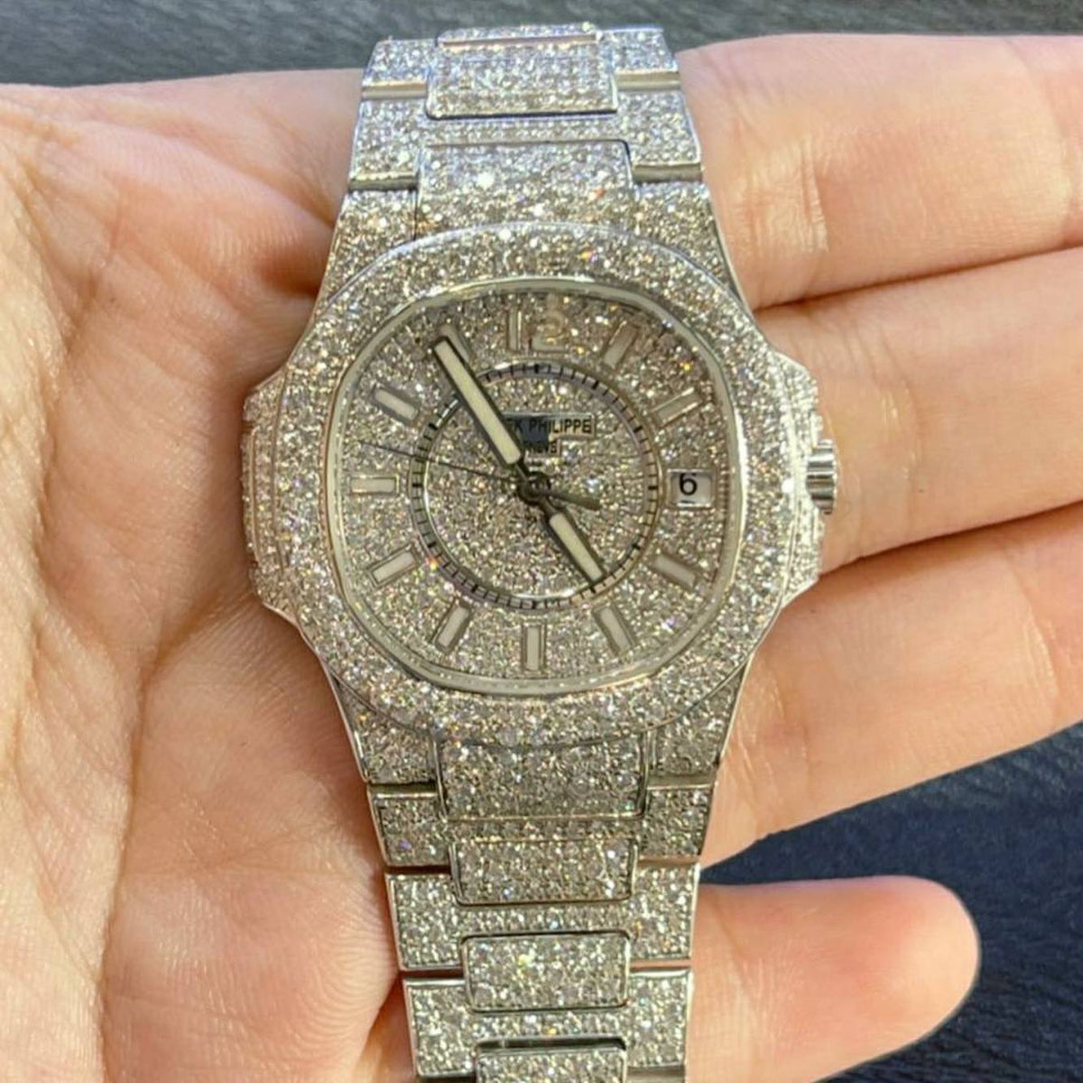 Patek Philippe Watch fully iced out diamond watch custom handmade moissanite watch men hip hop bling watch