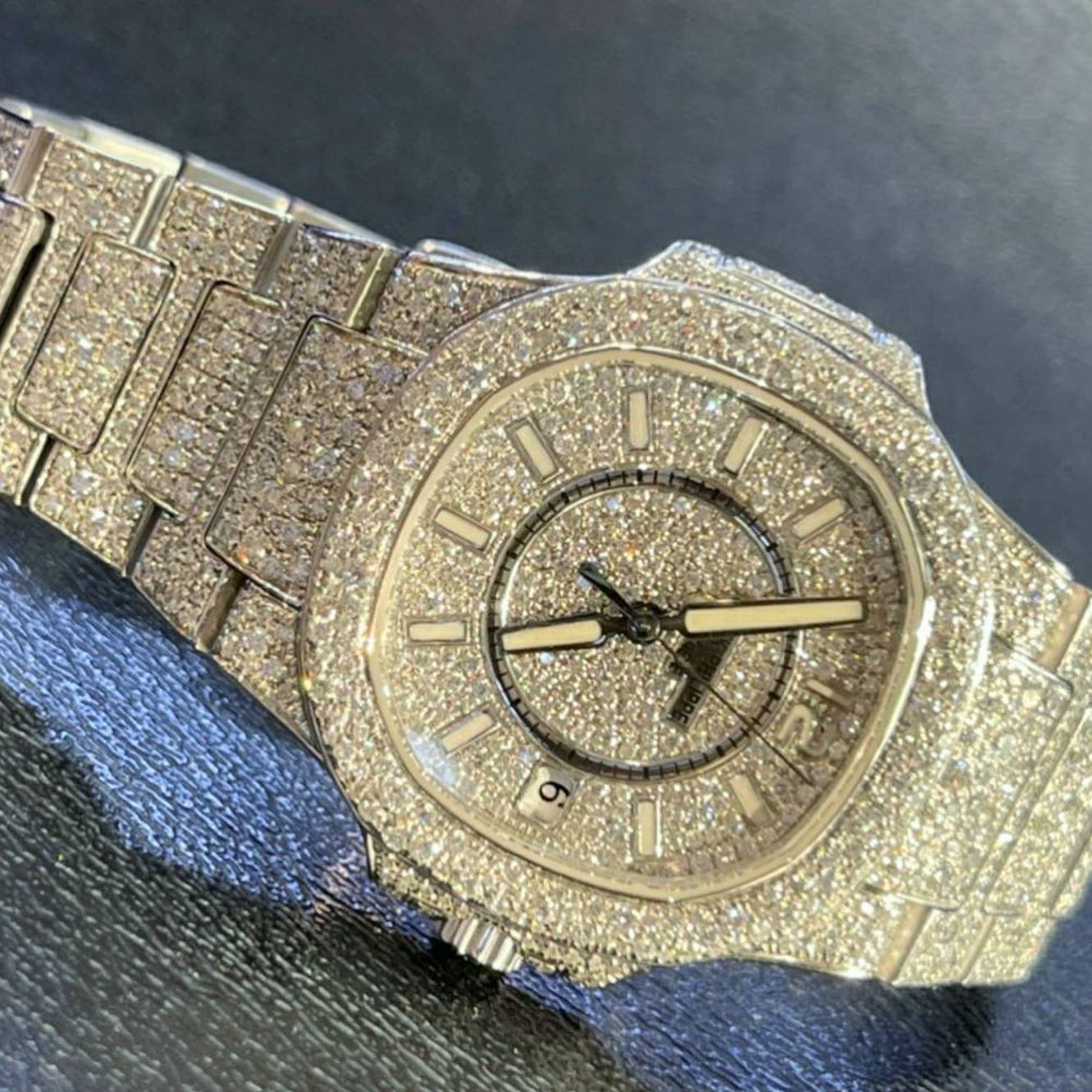 Patek Philippe Watch fully iced out diamond watch custom handmade moissanite watch men hip hop bling watch