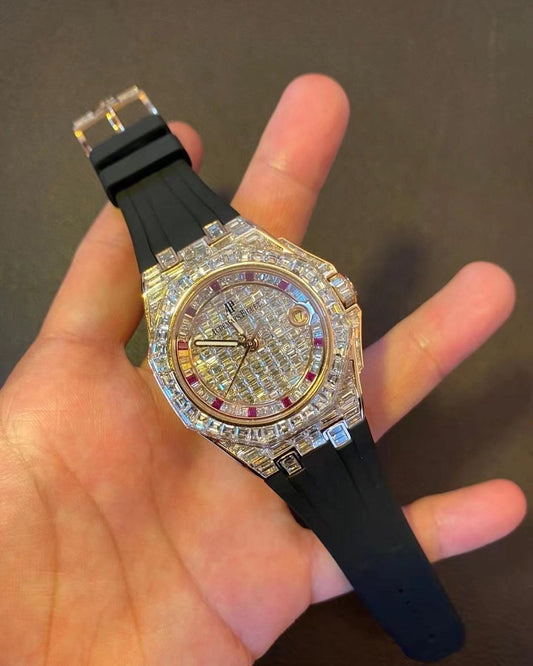 Audemars Piguet Watch custom moissanite diamond watch iced out watch with black rubber strap men luxury wrist watch