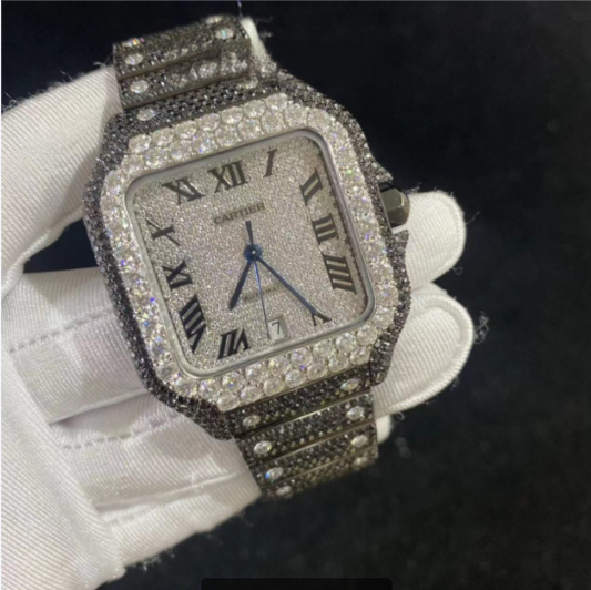 Cartier Watch luxuries iced out moissanite watch jet black diamond hip hop watch men wrist watch