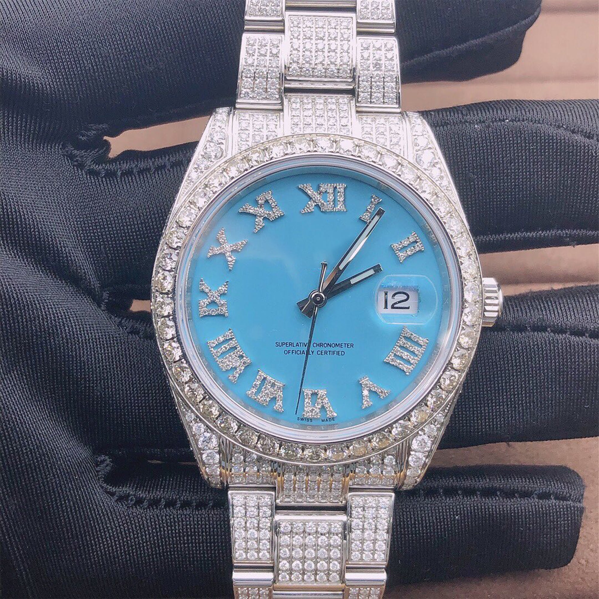 Rolex Watch stainless steel iced out moissanite watch for gift roman dial diamond watch