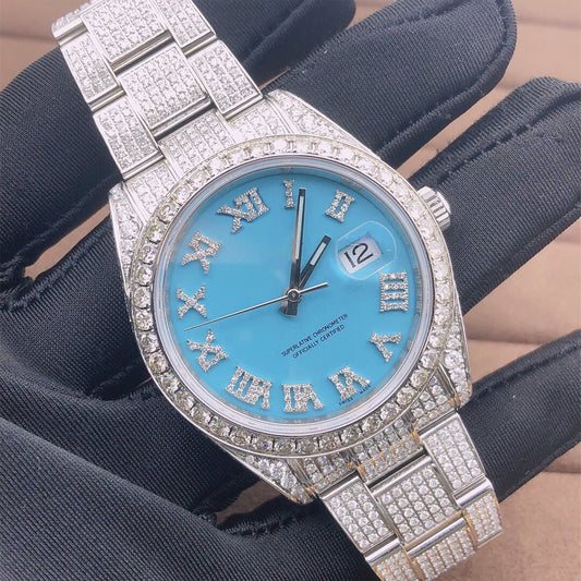 Rolex Watch stainless steel iced out moissanite watch for gift roman dial diamond watch