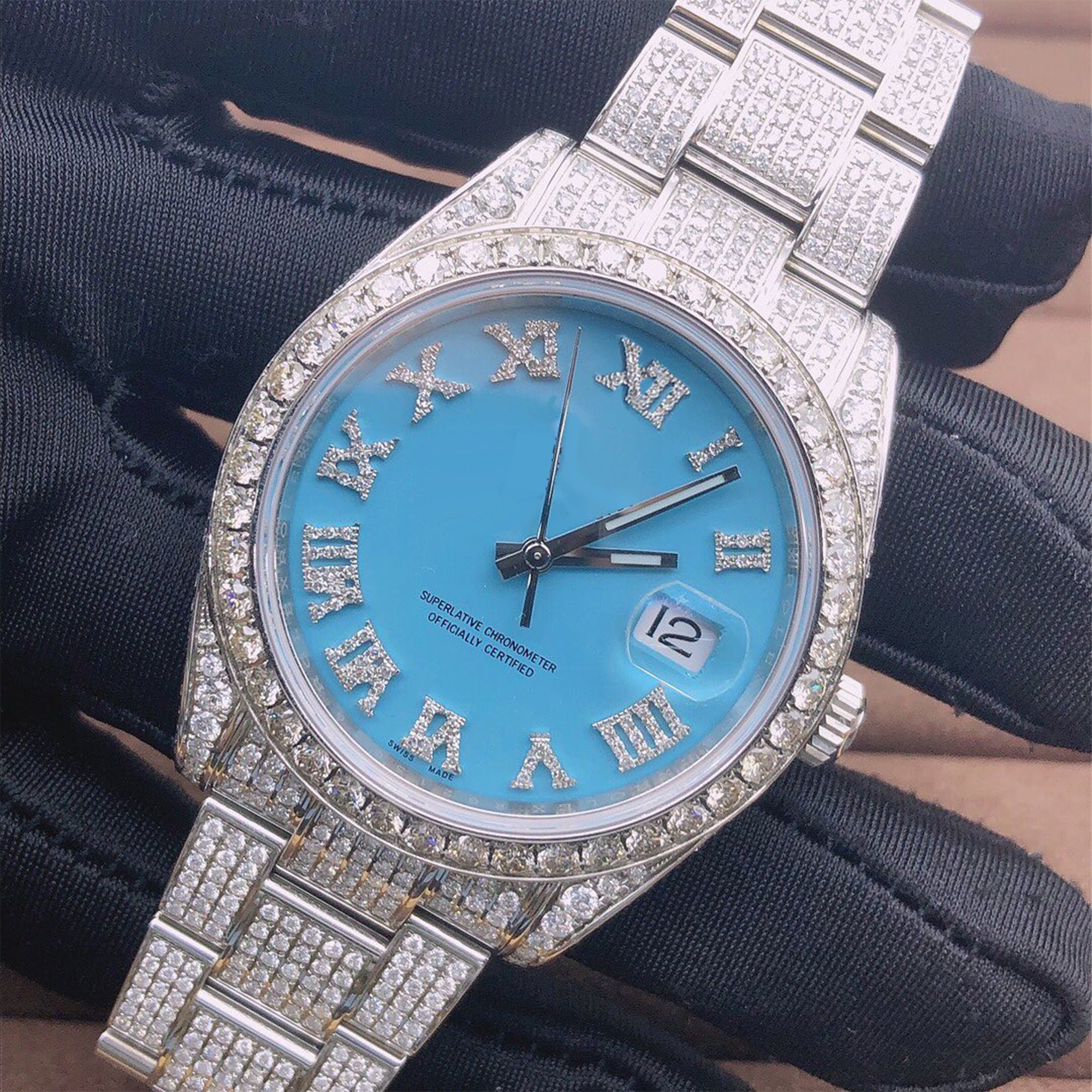 Rolex Watch stainless steel iced out moissanite watch for gift roman dial diamond watch