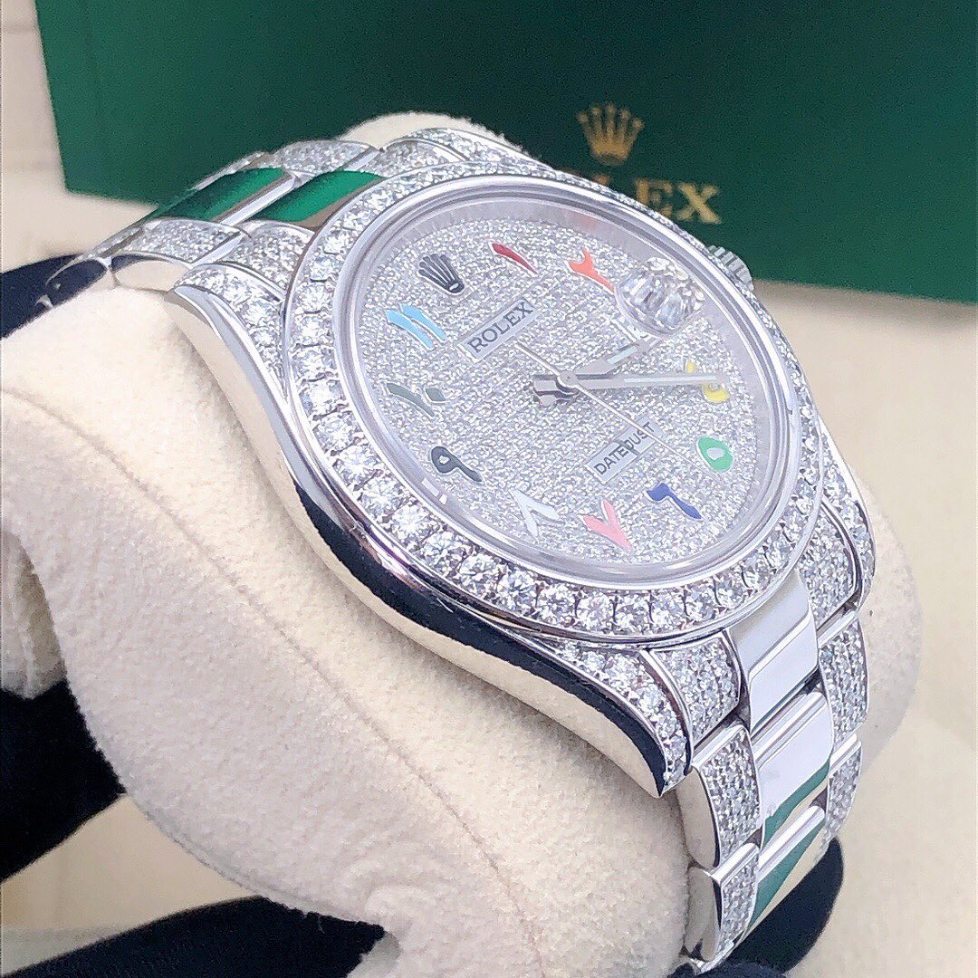 Rolex Watch high quality real moissanite diamond watch custom rainbow dial arabic watch hip hop watch