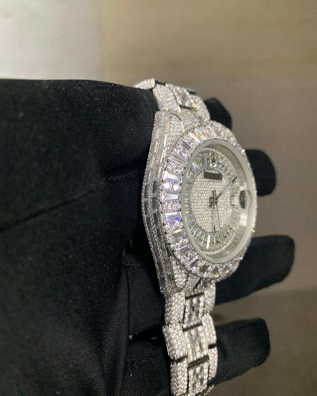 Rolex Watch custom baguette diamond wrist watch iced out moissanite watch stainless steel watch