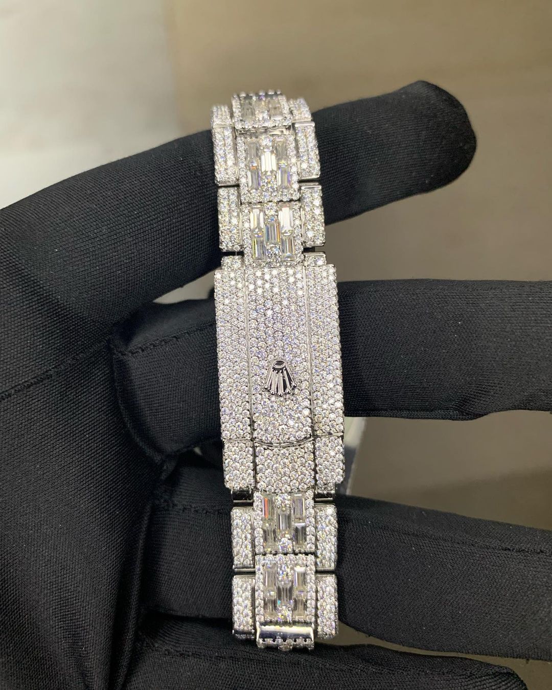 Rolex Watch custom baguette diamond wrist watch iced out moissanite watch stainless steel watch