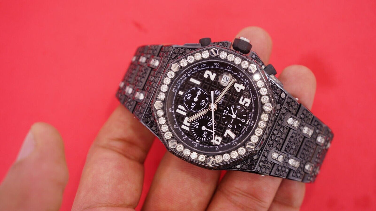 Audemars Piguet Watch chronograph iced out moissanite hip hop watch jet black diamond watch