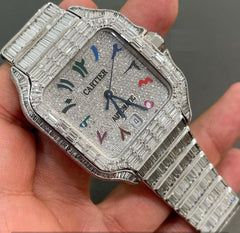 Cartier Watch automatic round cut moissanite iced out diamond watch