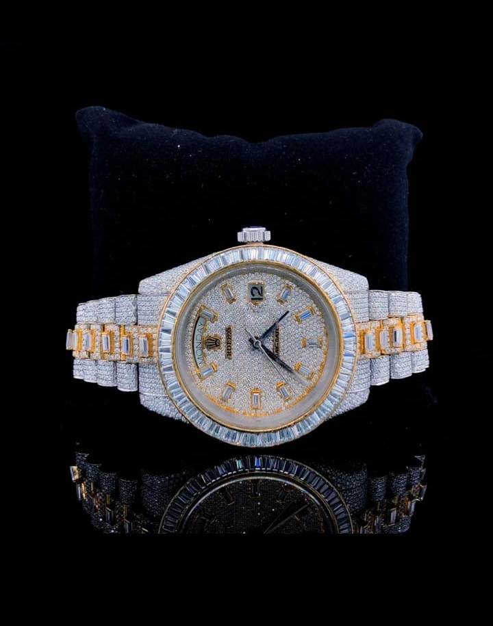 Rolex Watch two tone iced out moissanite watch yellow white gold hip hop watch