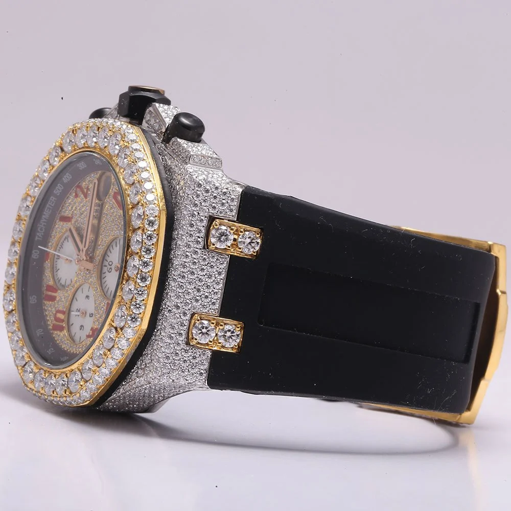 Audemars Piguet Watch top brand custom hip hop iced out moissanite watch chronograph diamond watch with black rubber strap