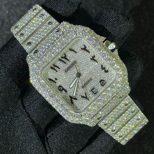 Cartier Watch round vvs moissanite watch automatic iced out bling watch hip hop watch