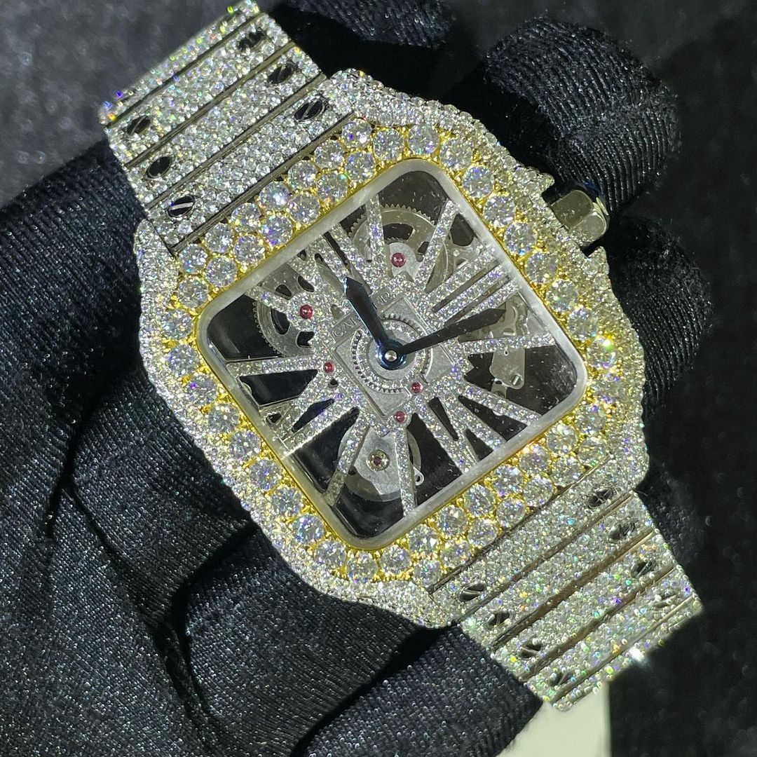 Cartier Watch mens luxury iced out skeleton watch real moissanite handmade watch rapper watch