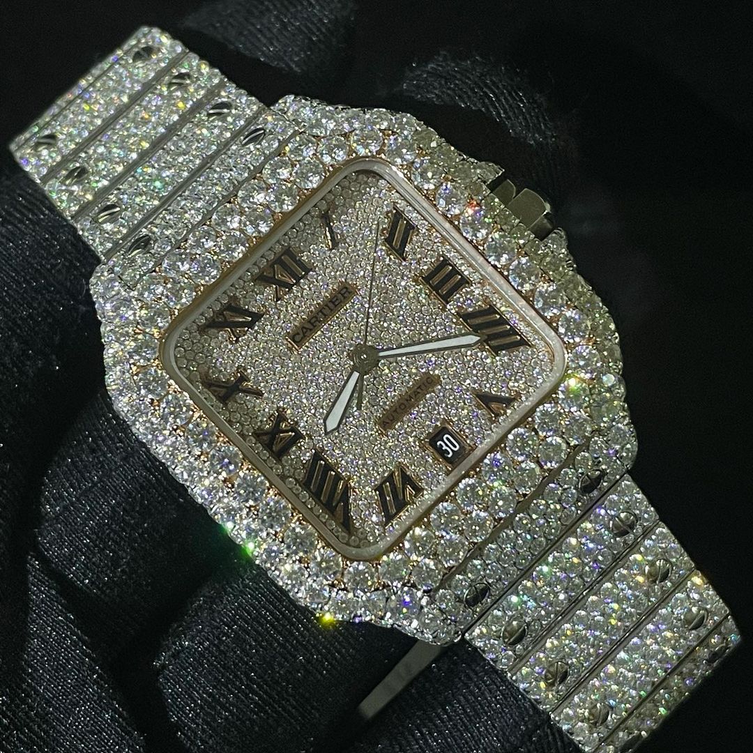 Cartier Watch custom handmade diamond watch fully iced out moissanite watch bust down wrist watch